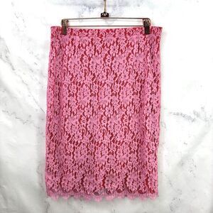 y2k Diane Von Furstenberg Silk Pink Lace Pencil Skirt Romantic coquettes 8 red